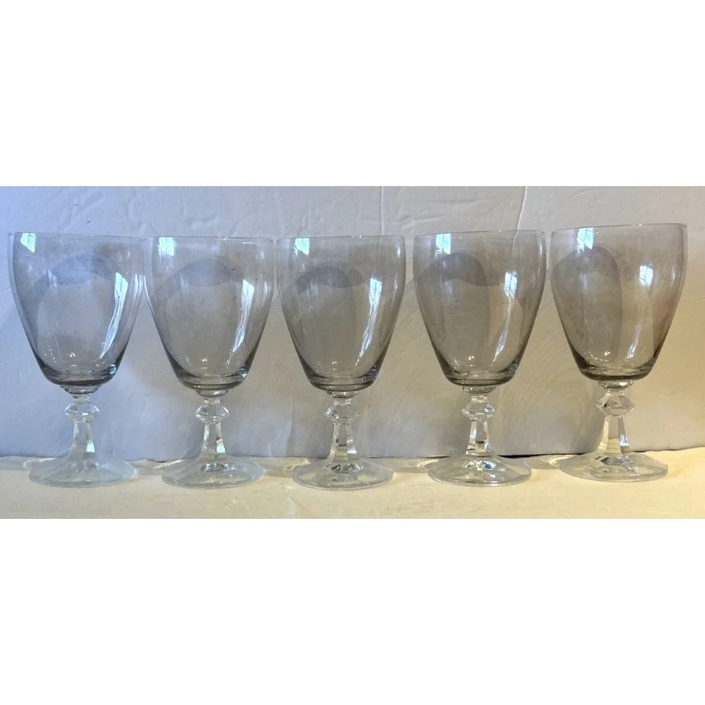 EBELING & REUSS Knob In Stem Texted Foot Clear Wine Glasses EBC5 6 3/8